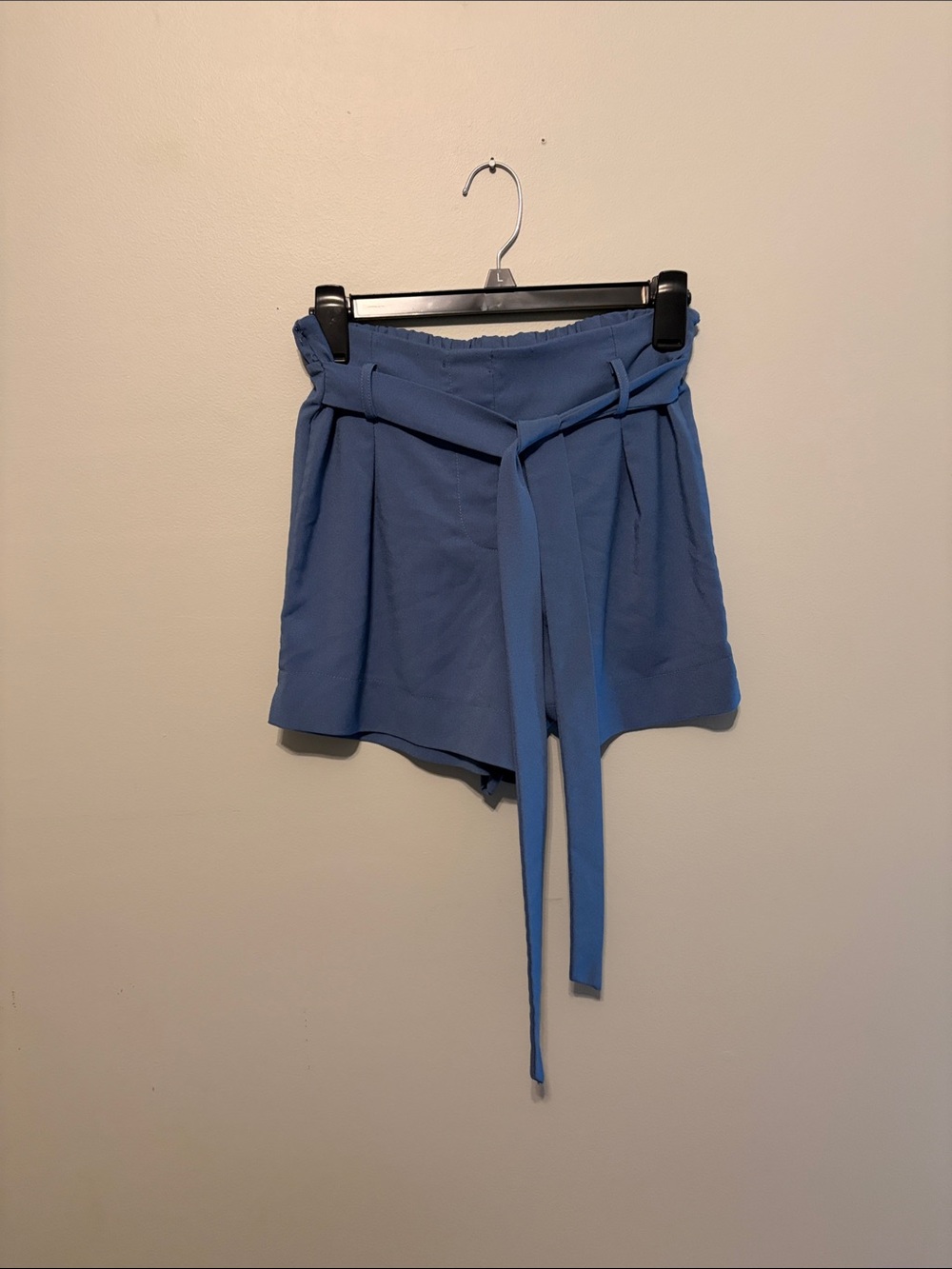 High-Waist Tie-Belt Blue Women's Shorts